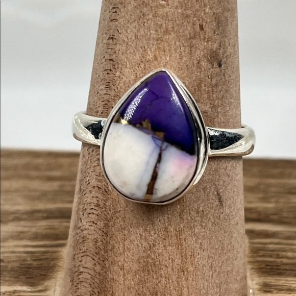 Purple Violet Dahlia Gemstone Solid 925 Sterling Silver Ring Size 9.25 - Picture 9 of 9